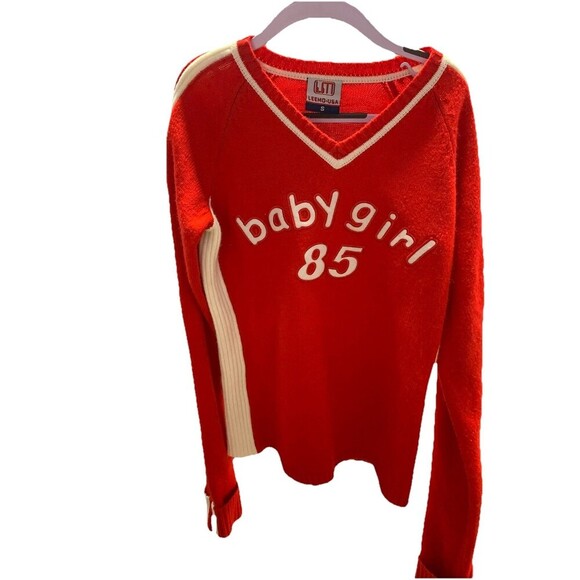 leemo-USA Sweaters - Vintage Women’s’s size Small Varsity Stretchy “baby girl” Knit Sweater V neck